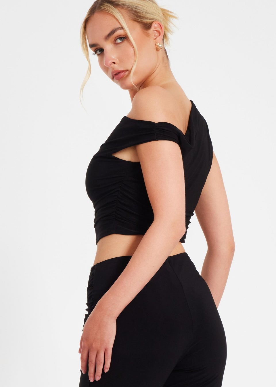 Quiz Black Buckle Drop Shoulder Top