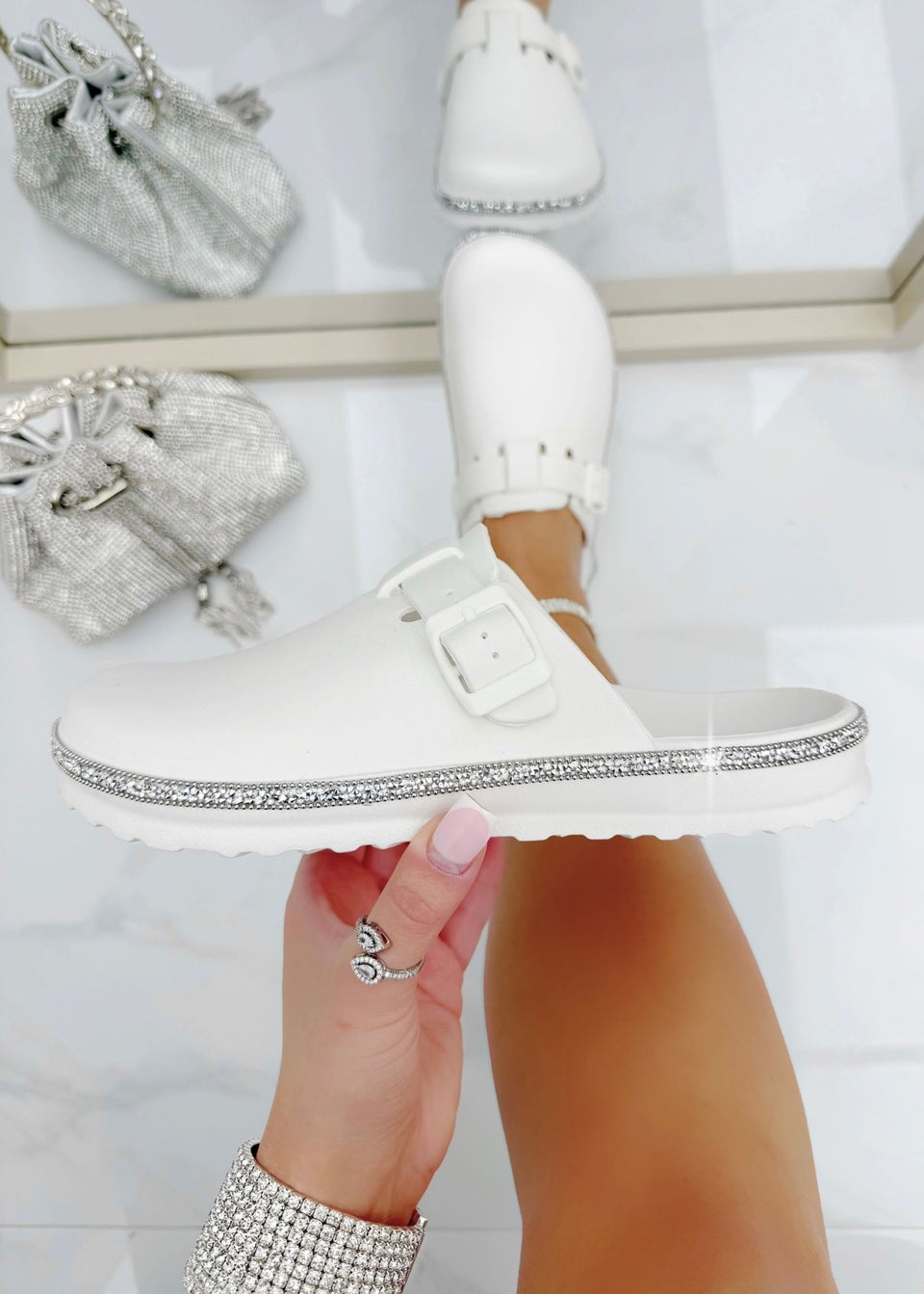 Love Lemonade White Crystal Trim Luxe Lightweight Clogs