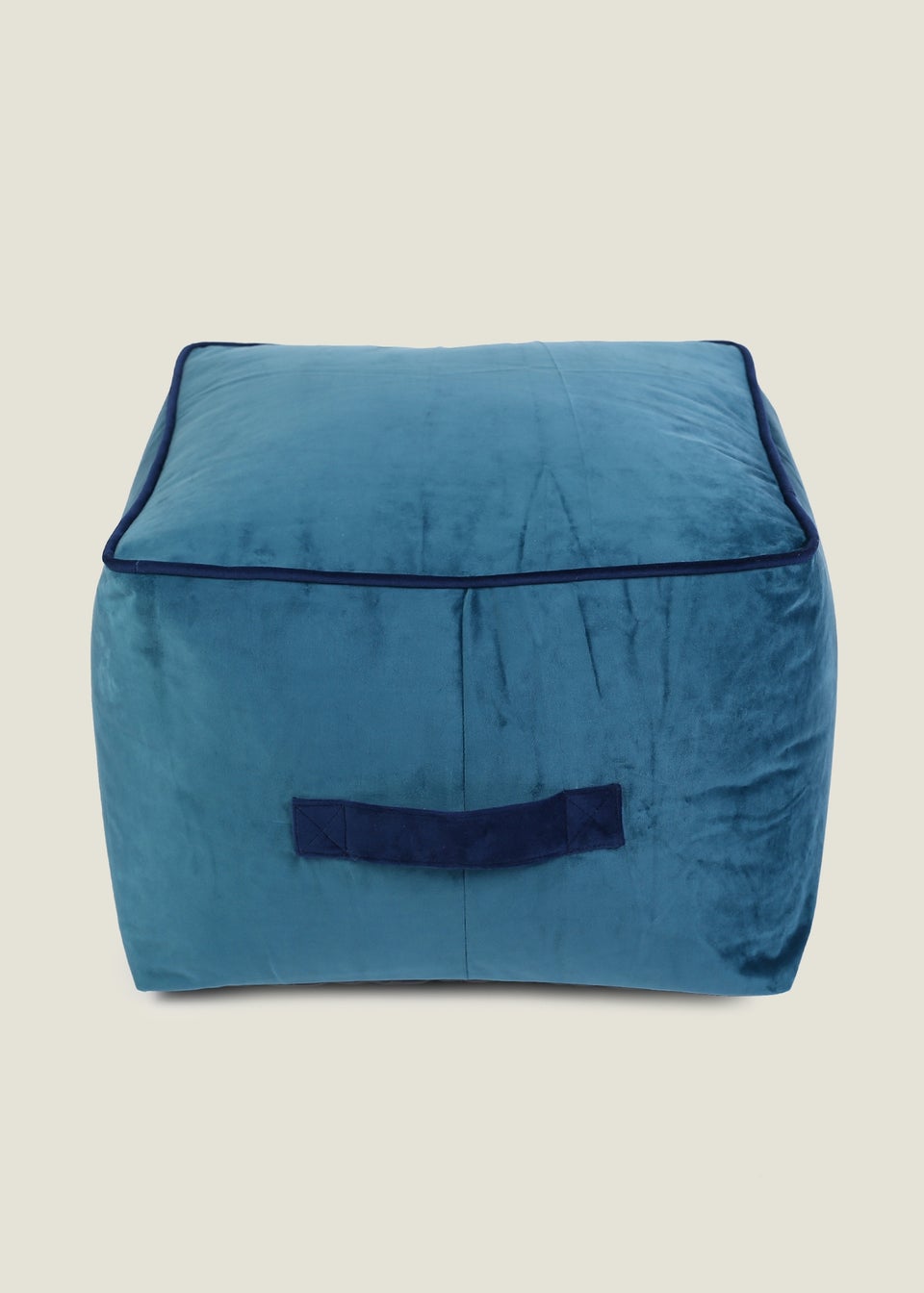 Kaikoo Teal Velvet Stool With Blue Contrast Piping