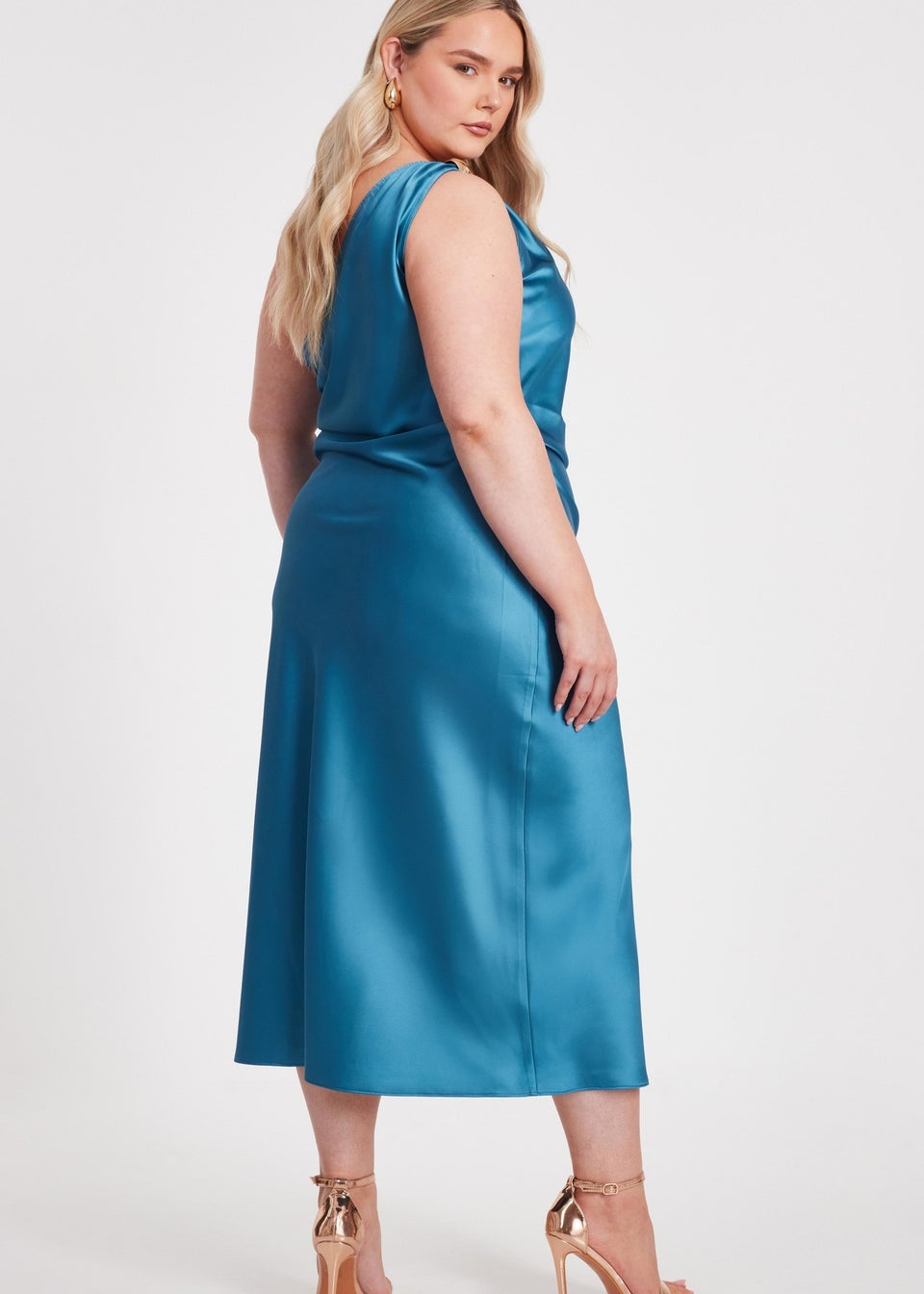 Quiz Turquoise Curve Satin One Shoulder Midaxi Dress
