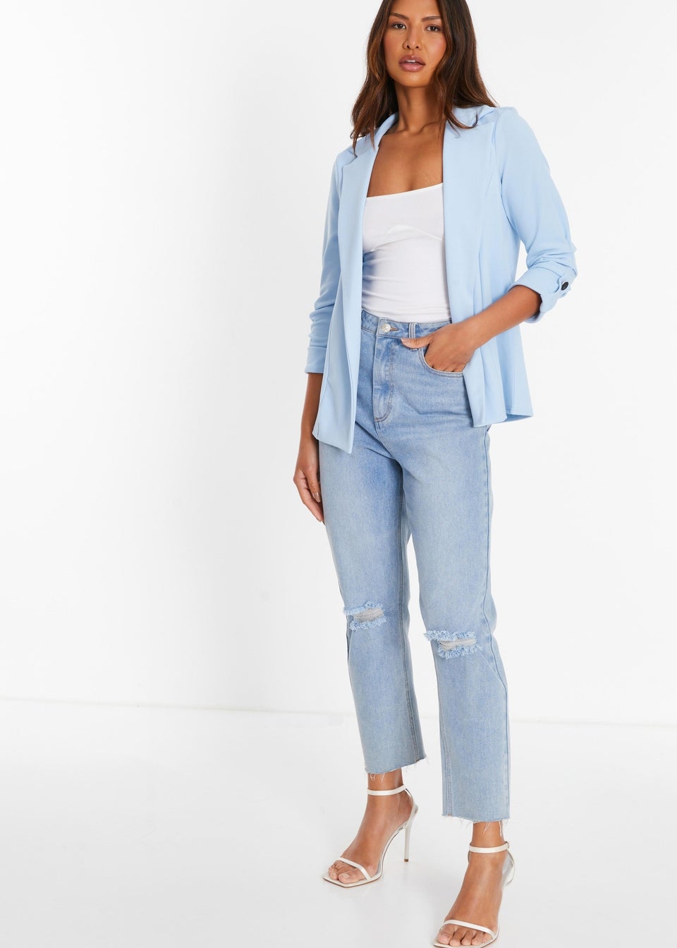 Quiz Blue Ruched Sleeve Blazer