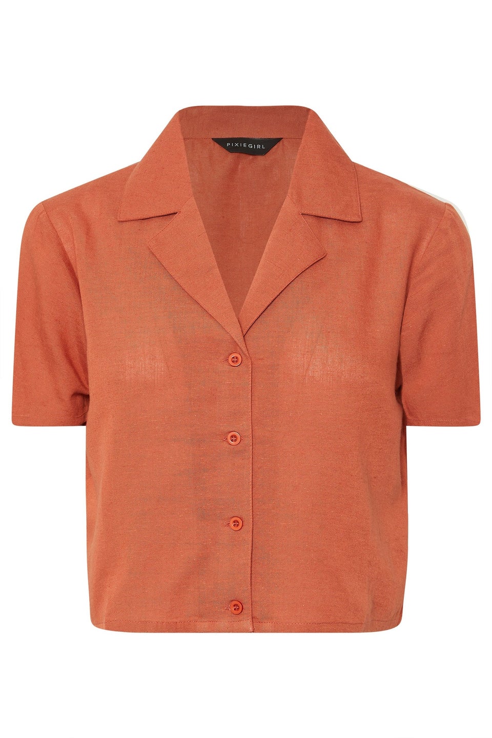 Pixiegirl Rust Orange Linen Cropped Short Sleeve Shirt