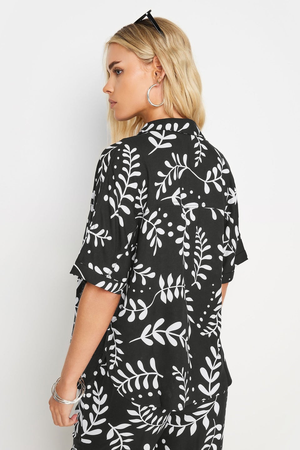 PixieGirl Petite Black Leaf Print Shirt