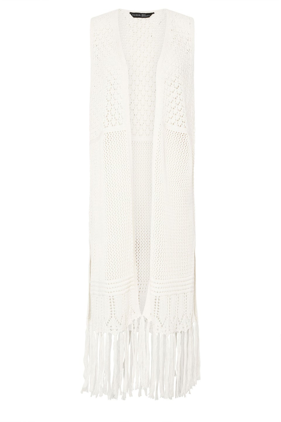 PixieGirl Petite Ivory White Crochet Longline Waistcoat