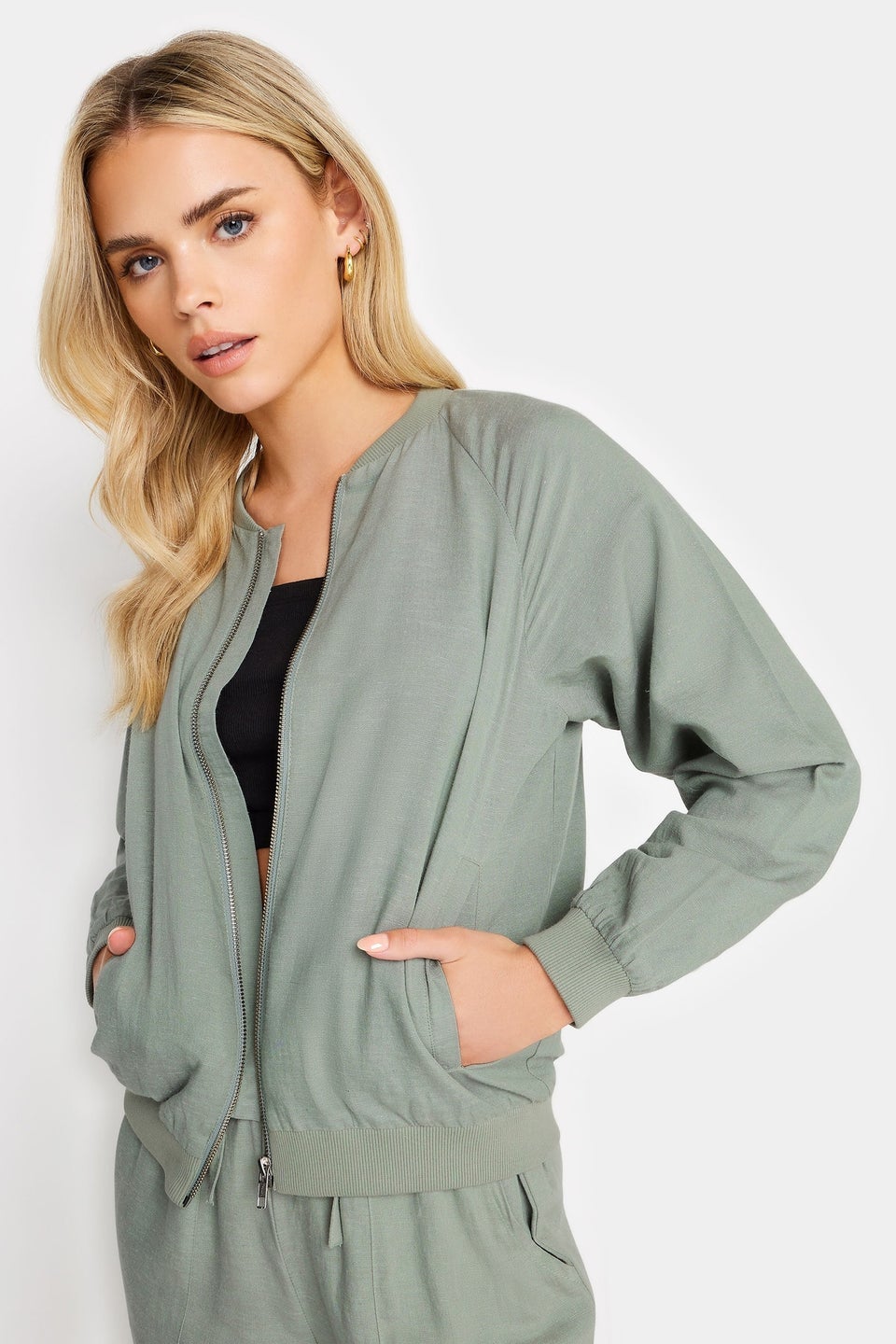Pixiegirl Sage Green Linen Bomber Jacket