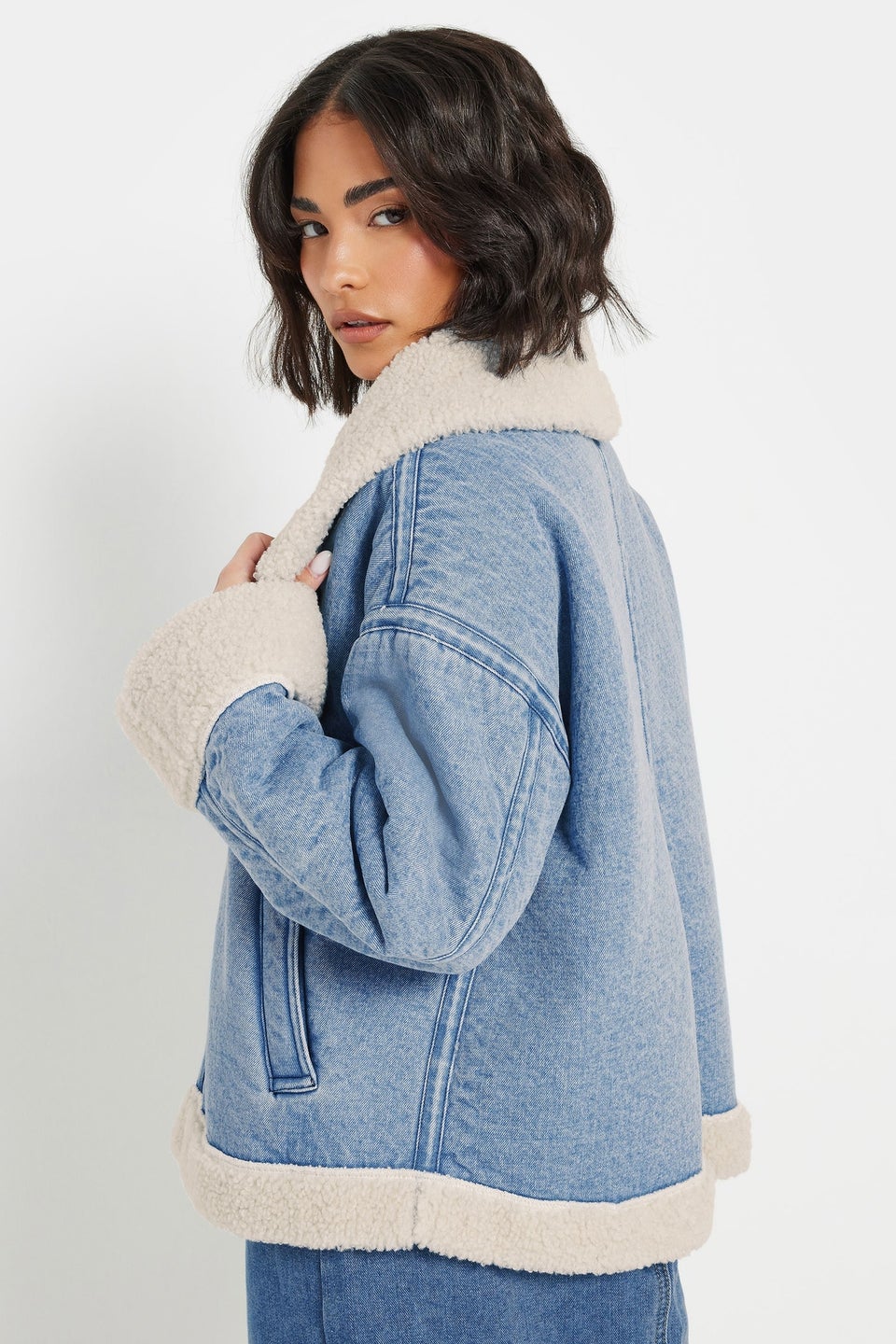 Pixiegirl Light Blue Denim Borg Zip Jacket