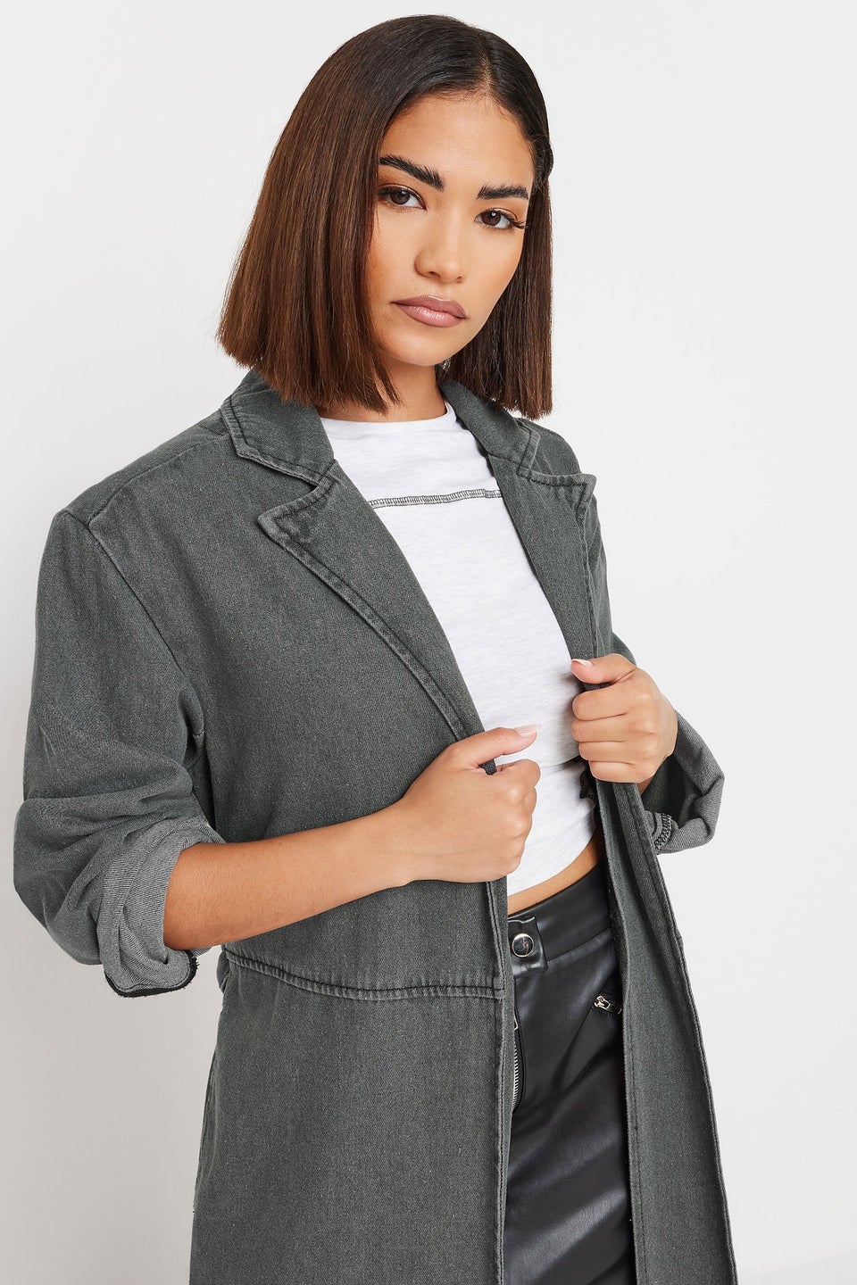 Pixiegirl Grey Wash Denim Longline Trench Coat