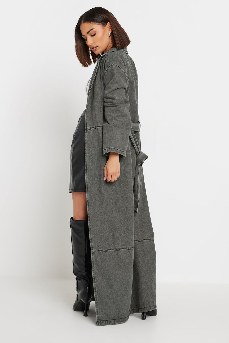 Pixiegirl Grey Wash Denim Longline Trench Coat