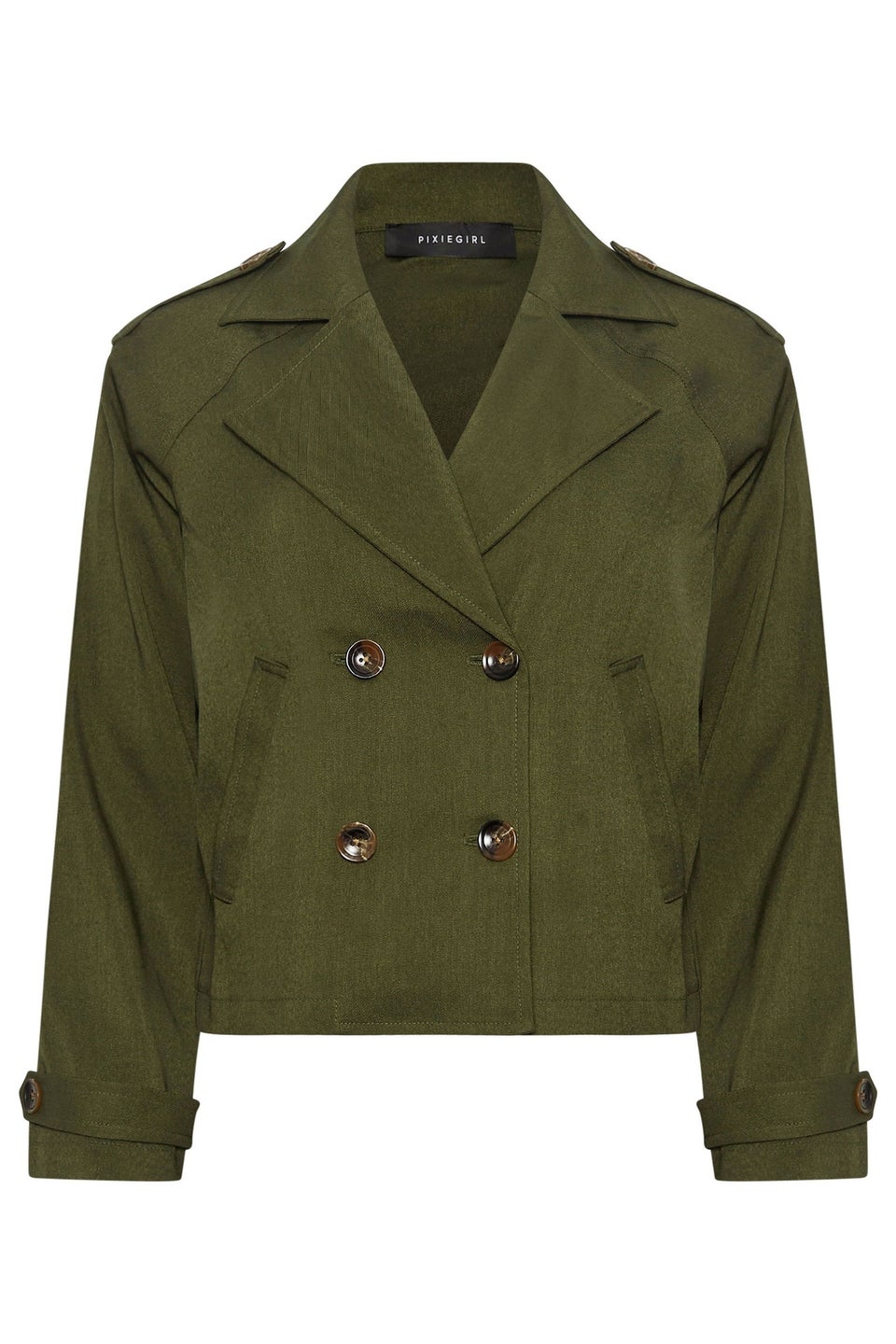 PixieGirl Petite Olive Green Cropped Trench Duster Coat