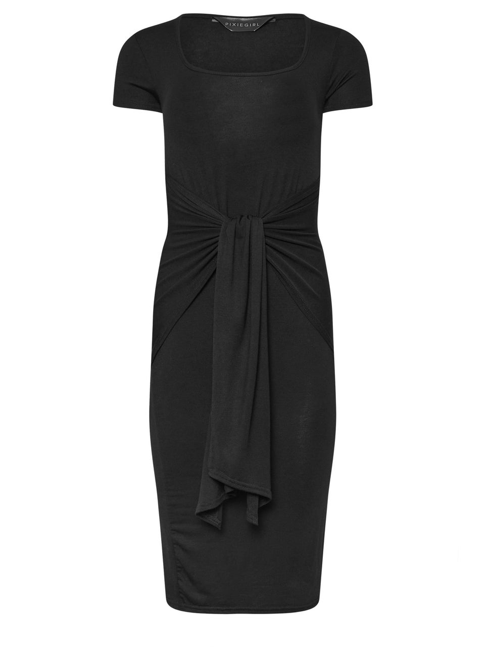 PixieGirl Petite Black Tie Front Bodycon Midi Dress