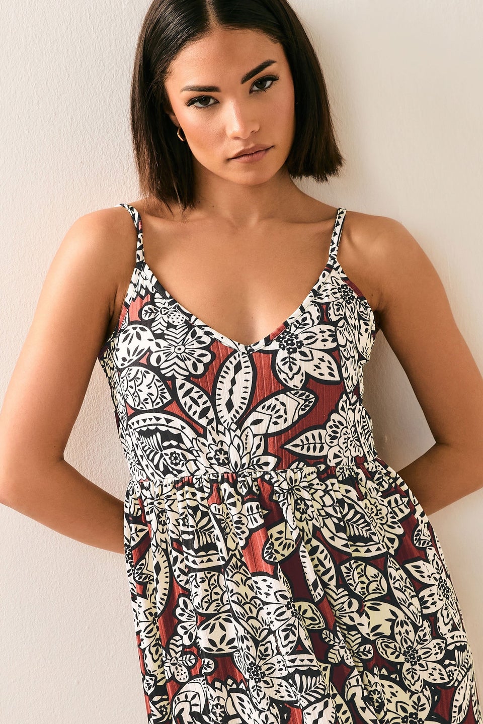 PixieGirl Petite Rust Orange Floral Print Midi Dress