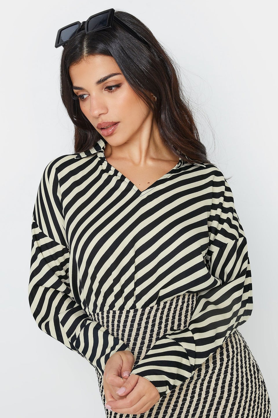 PixieGirl Petite Beige Brown Stripe Mini Dress