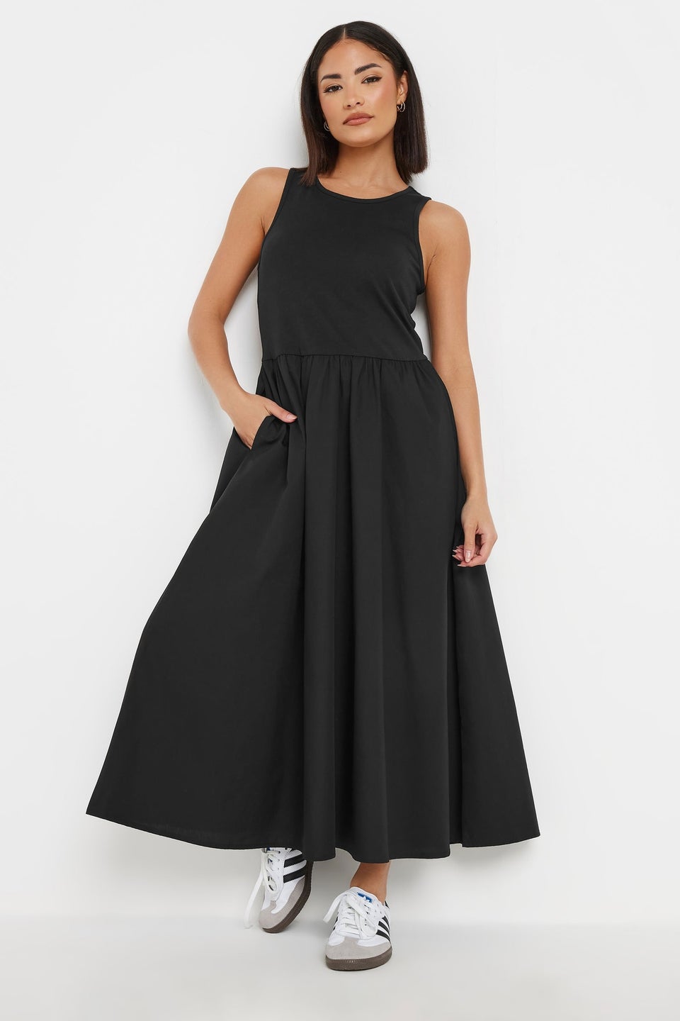 Pixiegirl Black Jersey & Woven Mix Fabric Midaxi Dress