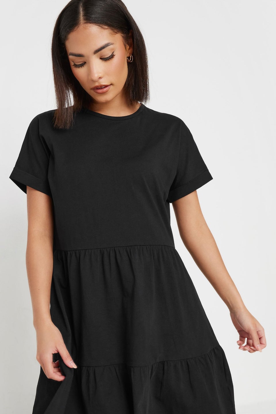PixieGirl Petite Black Tiered Smock Dress