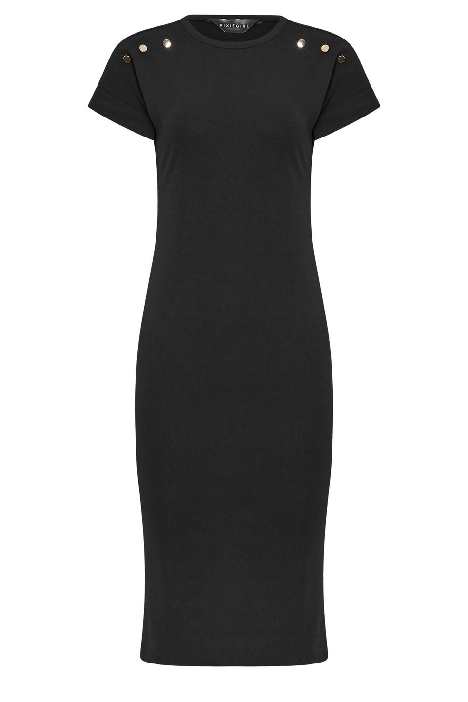Pixiegirl Black Scuba Button Midi Dress