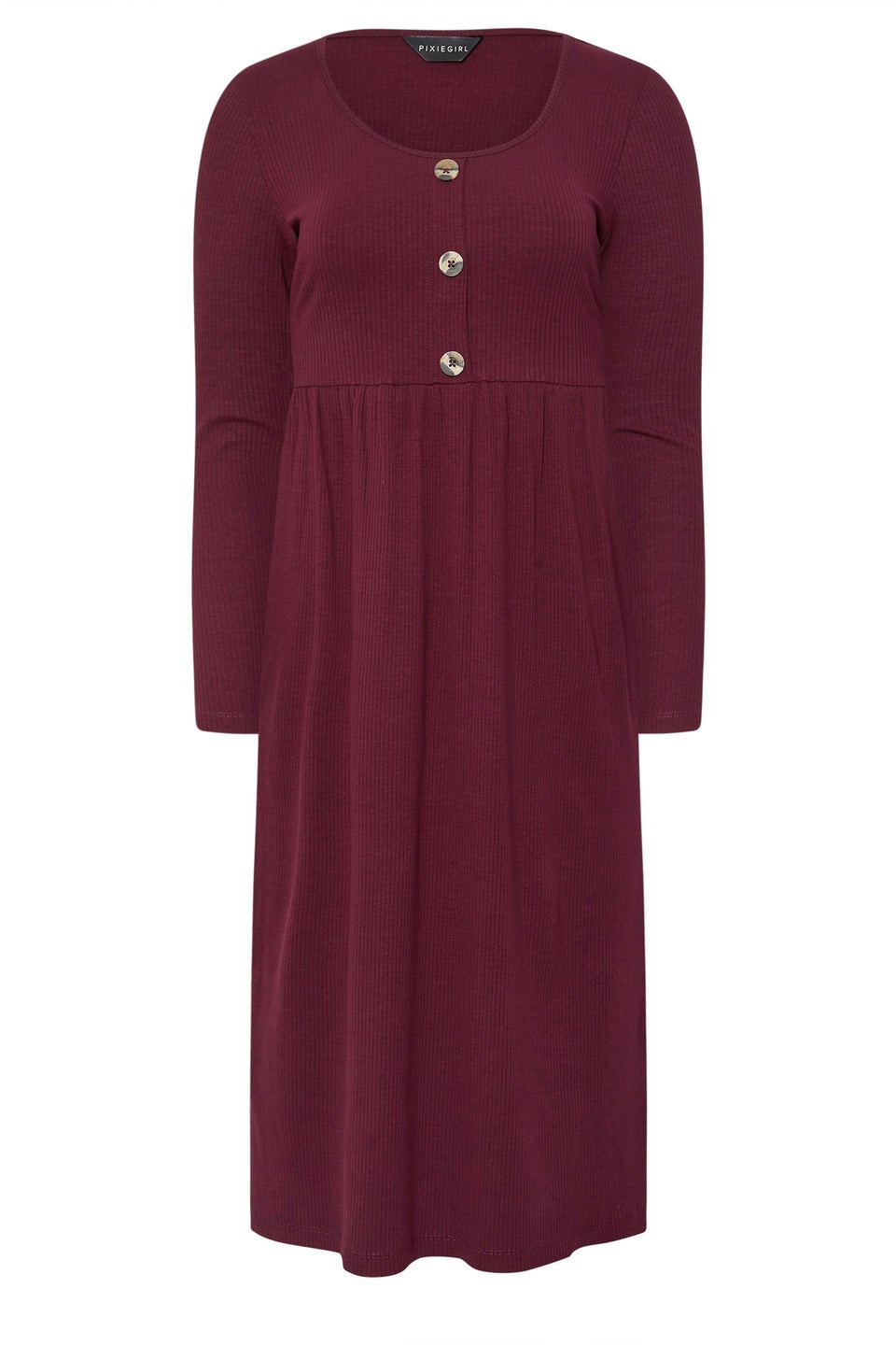 PixieGirl Petite Burgundy Red Ribbed Button Midaxi Dress