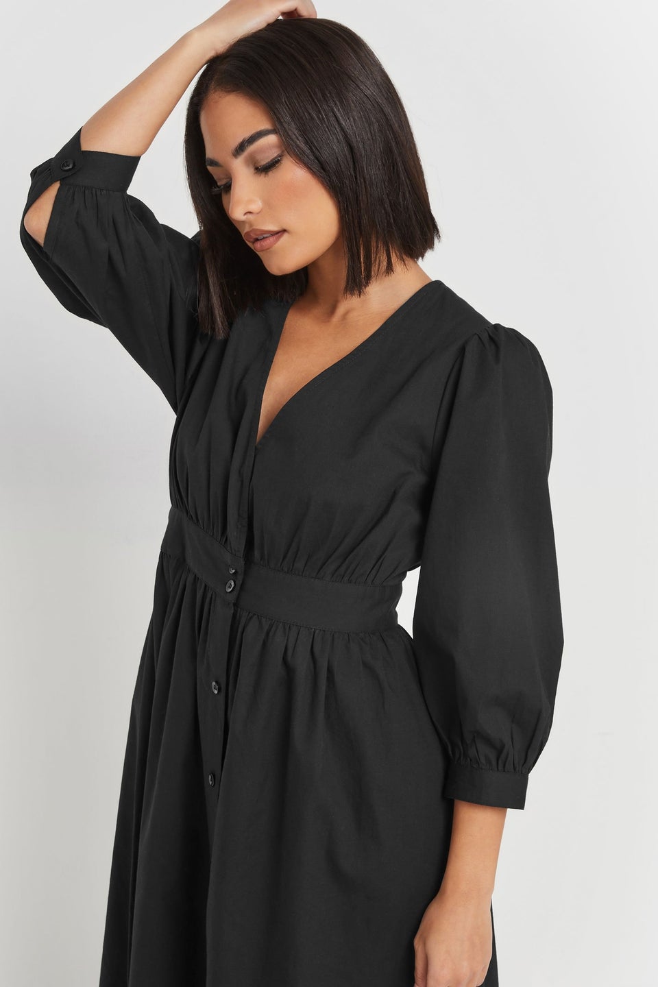 PixieGirl Petite Black Button Midi Dress