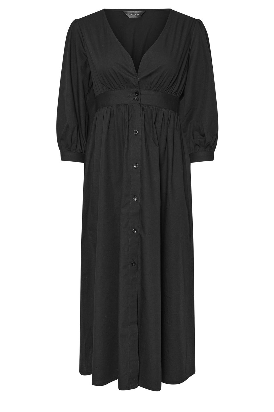 PixieGirl Petite Black Button Midi Dress