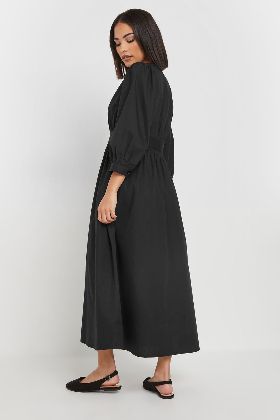 PixieGirl Petite Black Button Midi Dress