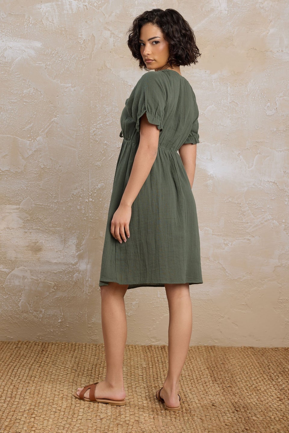 Pixiegirl Khaki Green Tie Front Mini Dress