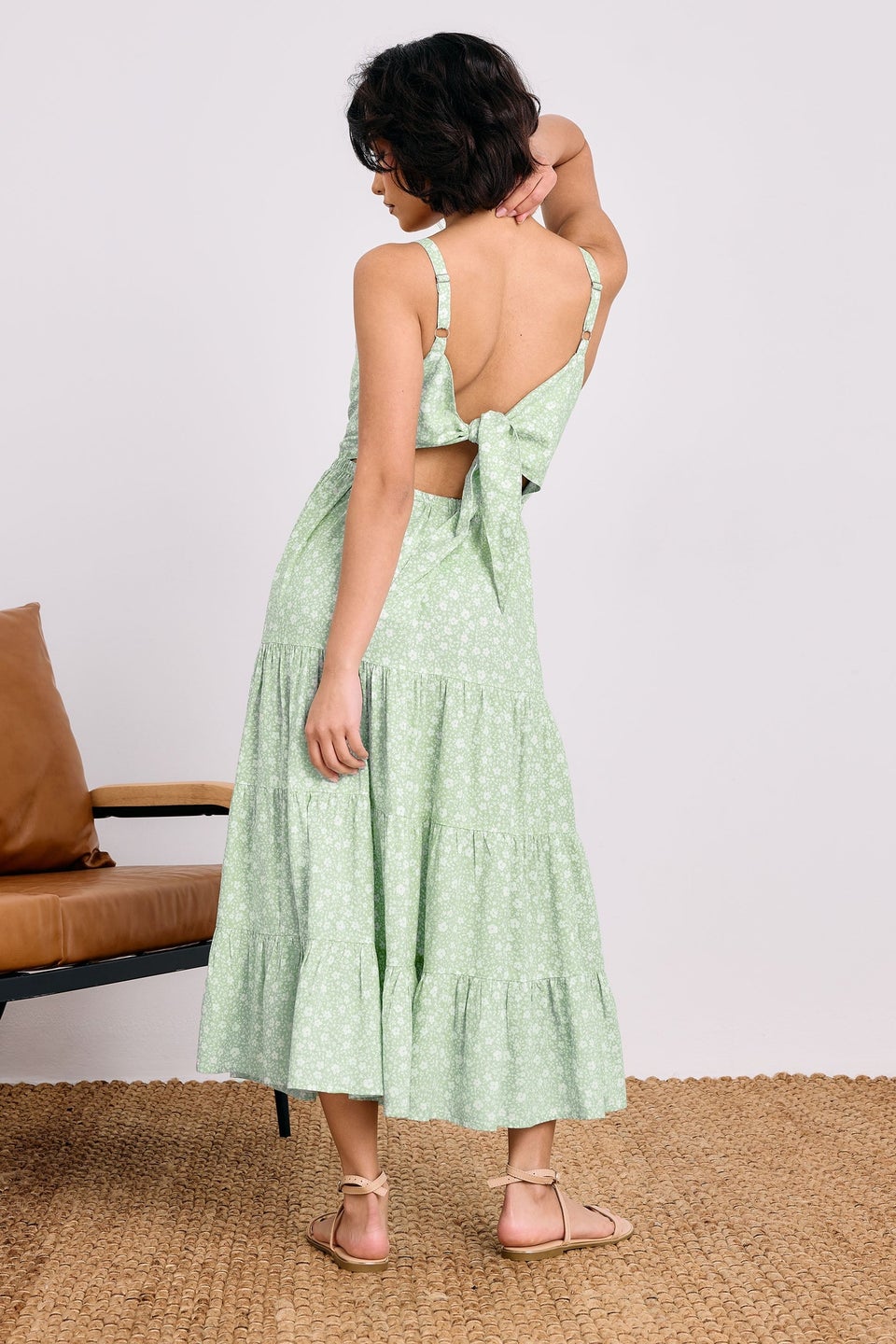 Pixiegirl Mint Green Floral Tie Back Midi Dress