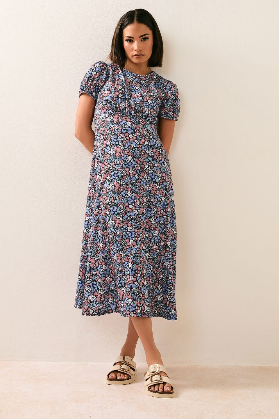 Pixiegirl Blue Ditsy Floral Tea Dress