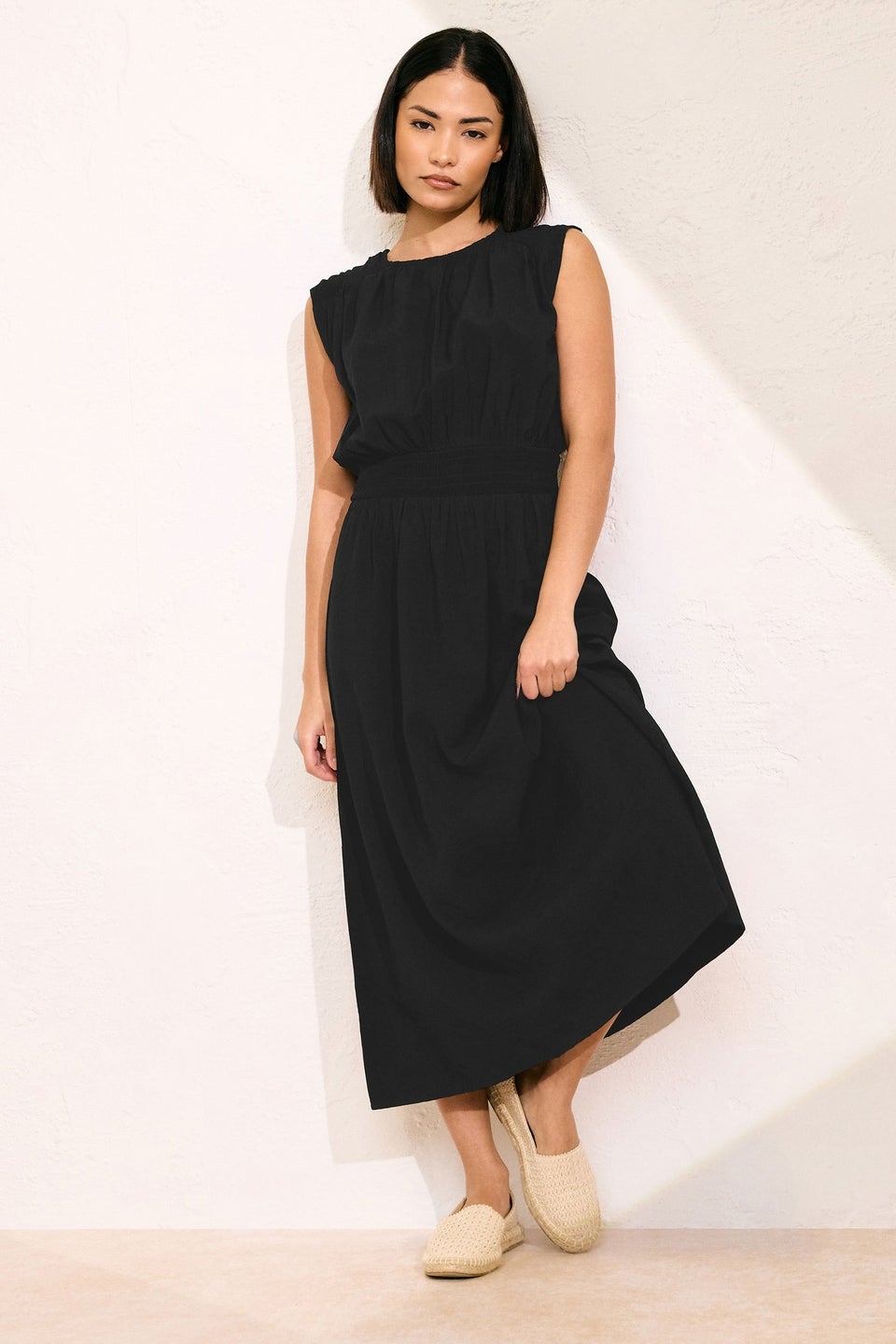 Pixiegirl Petite Black Shirred Waist Midaxi Dress
