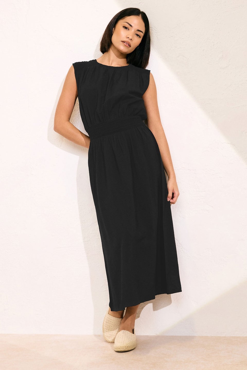 Pixiegirl Petite Black Shirred Waist Midaxi Dress