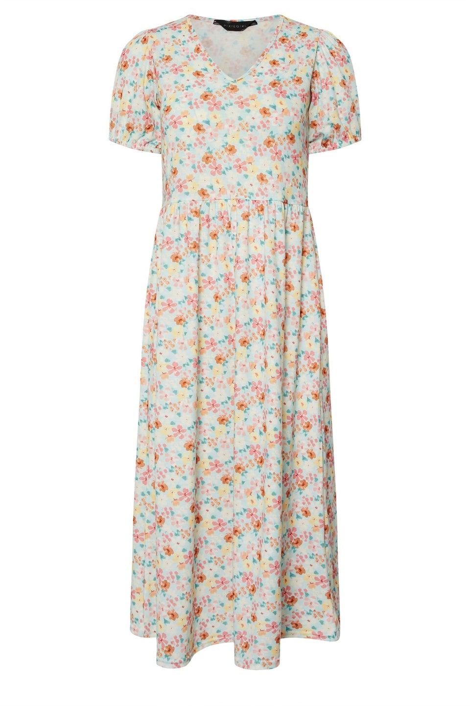 Pixiegirl Light Blue Floral V-Neck Midi Dress
