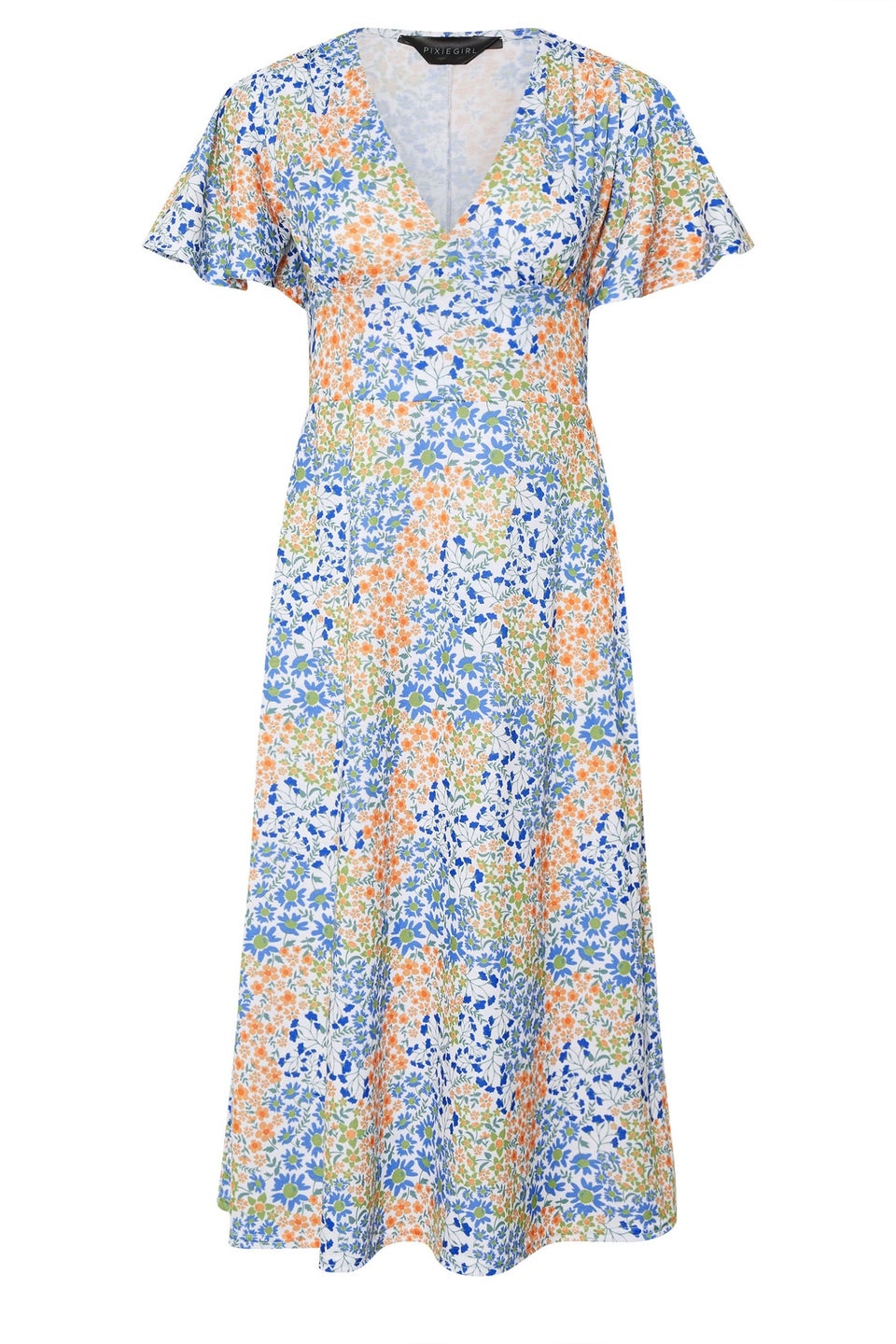 Pixiegirl Blue Floral Flutter Sleeve Midi Dress