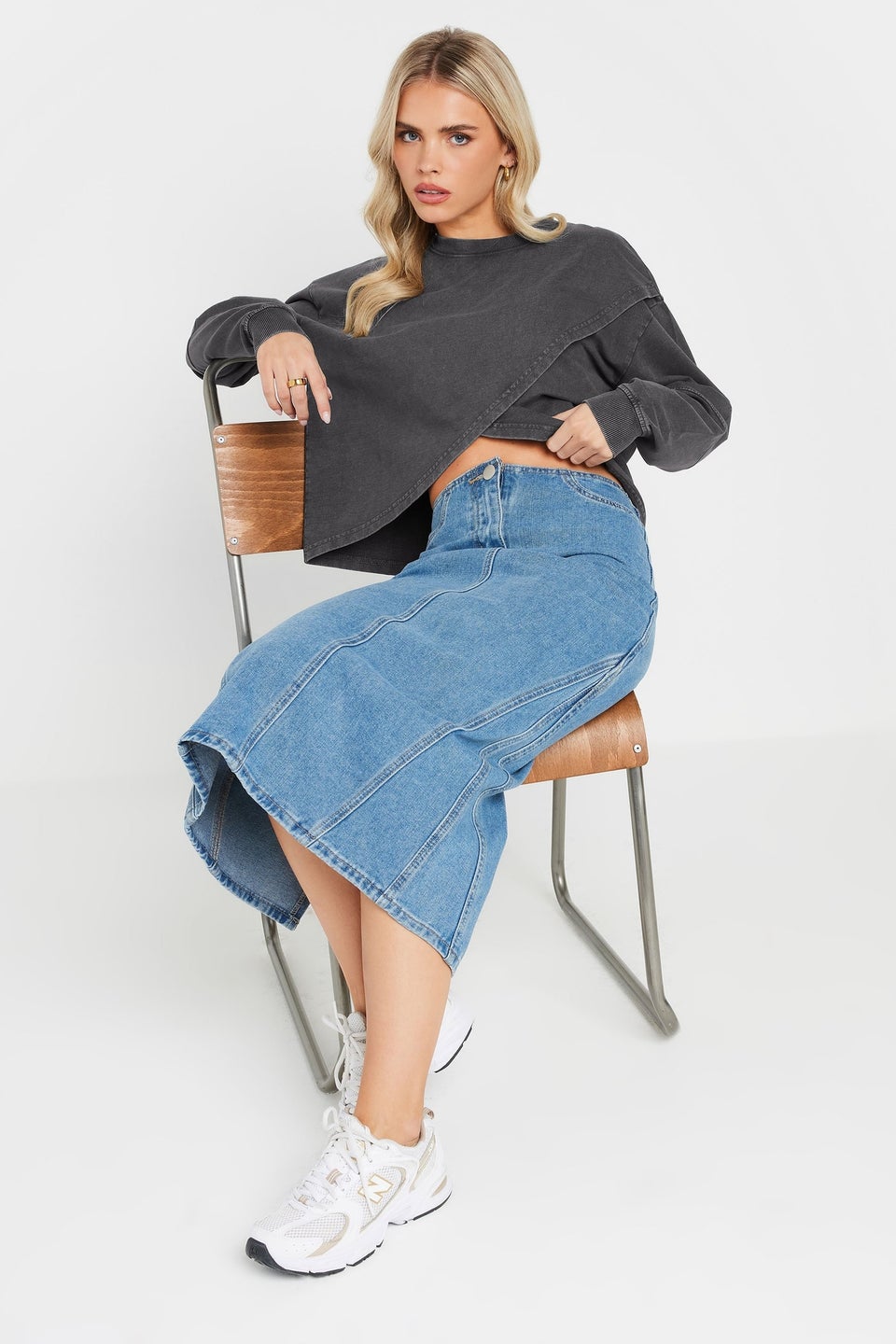 Pixiegirl Petite Grey Acid Wash Cross Over Sweatshirt