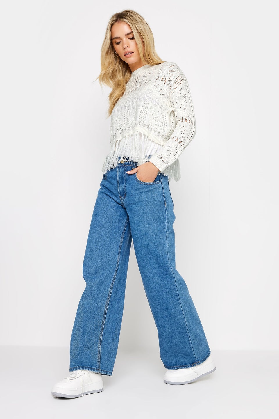 Pixiegirl White Crochet Tassel Jumper