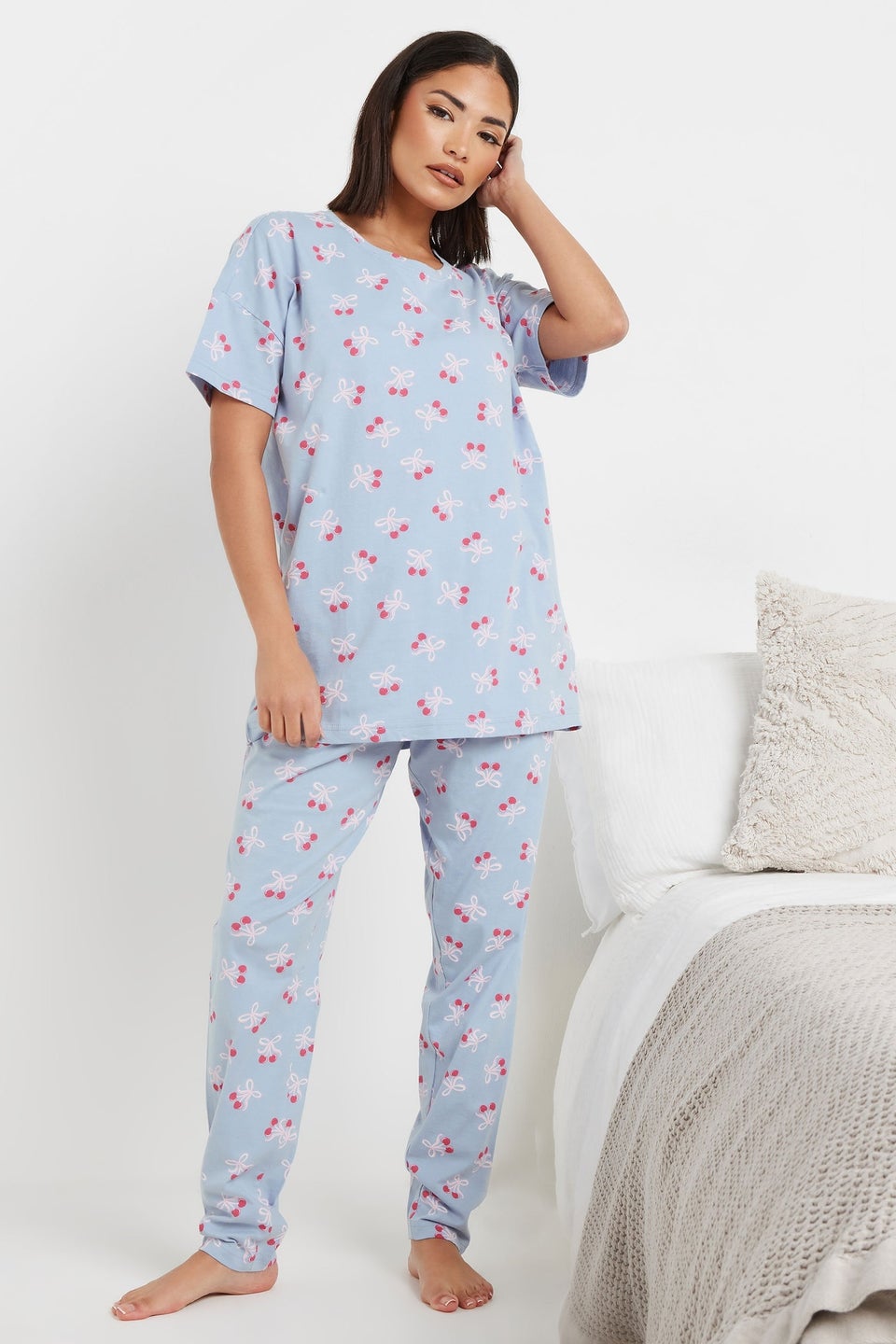 Pixiegirl Blue Cherry Bow Graphic Tapered Pyjama Set