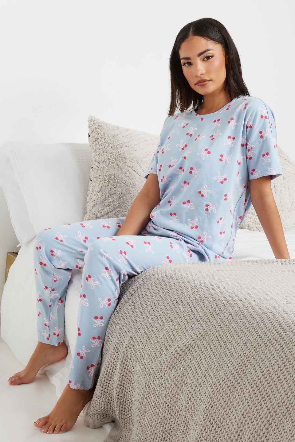Pixiegirl Blue Cherry Bow Graphic Tapered Pyjama Set