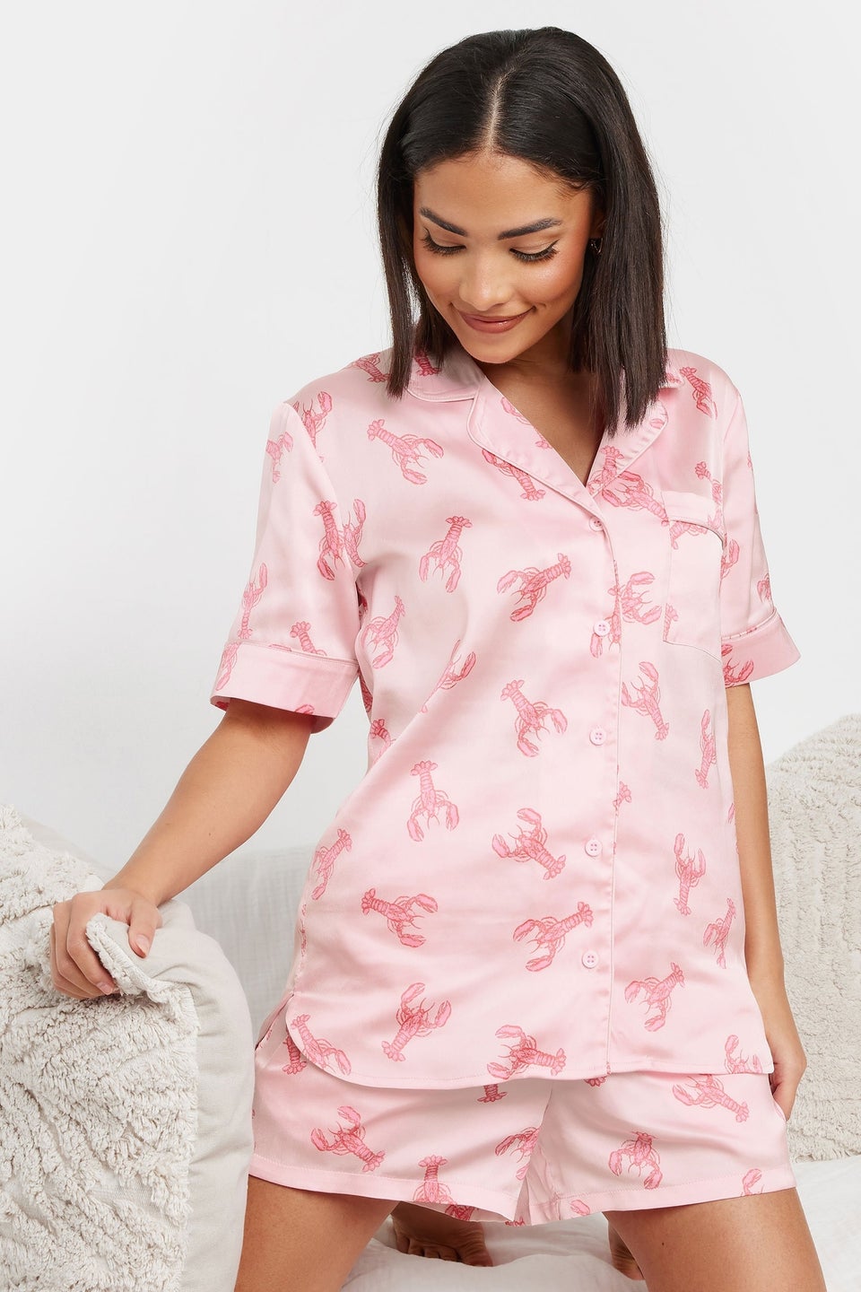 Pixiegirl Pink Satin Lobster Graphic Short Pyjama Set