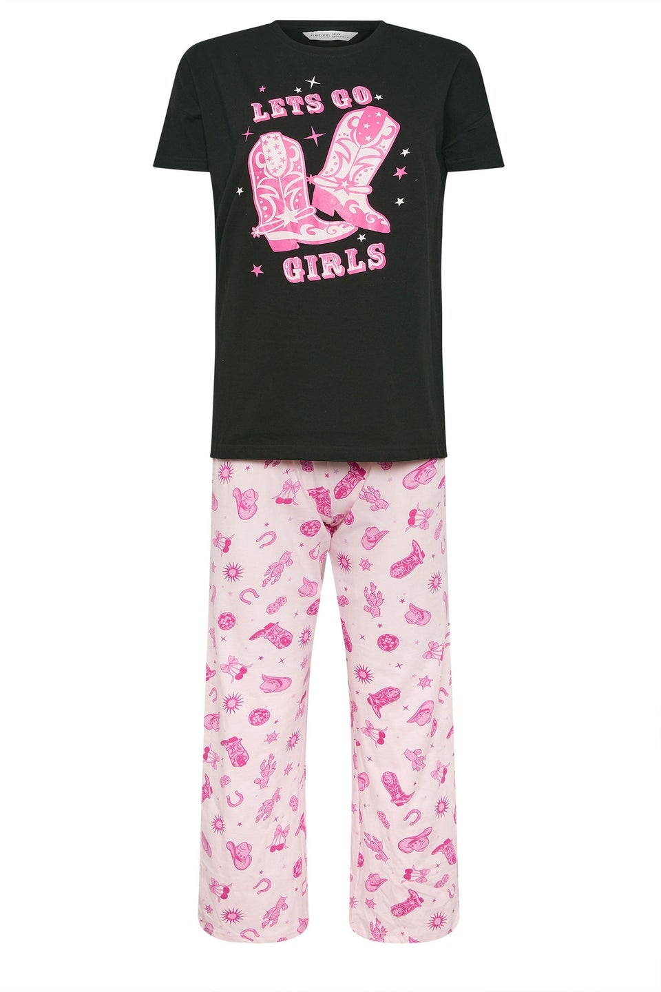 Pixiegirl Petite Hot Pink 'Let's Go Girls' Cowboy Slogan Pyjama Set