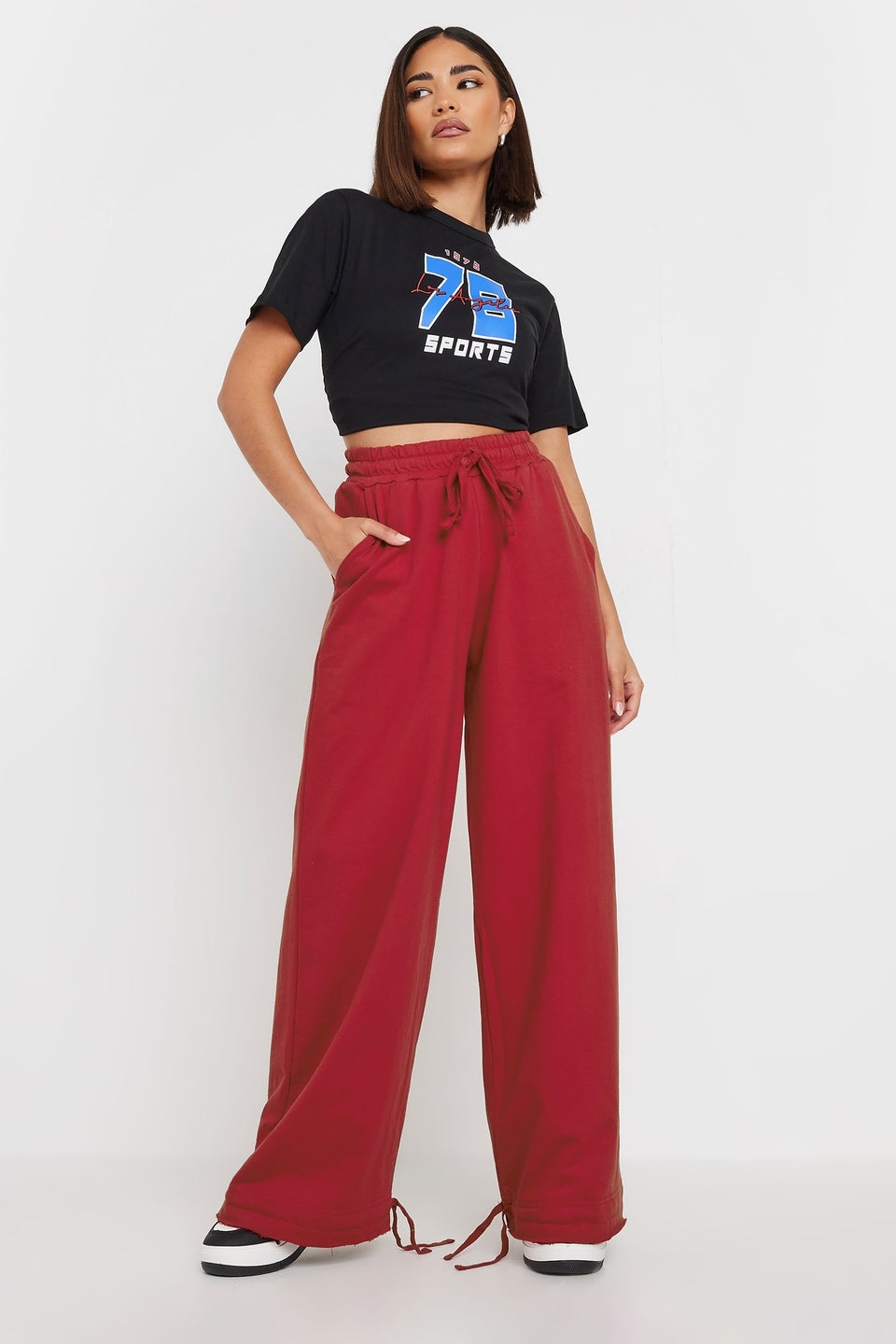 Pixiegirl Petite Red Wide Leg Hem Detail Jogger