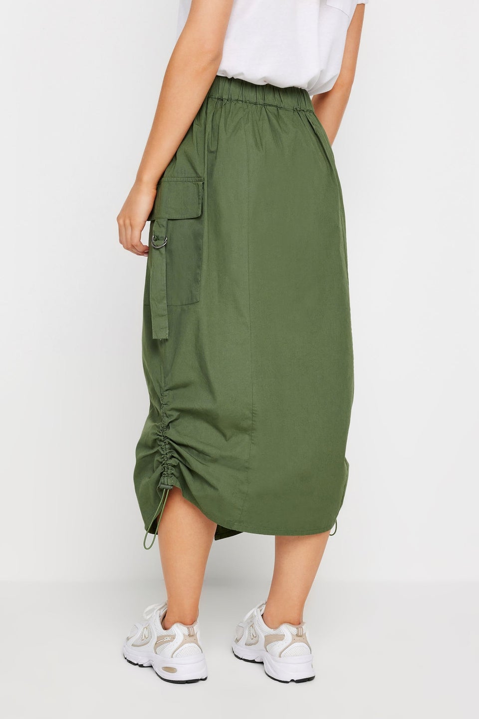 Pixiegirl Khaki Green Cargo Ruched Midi Skirt