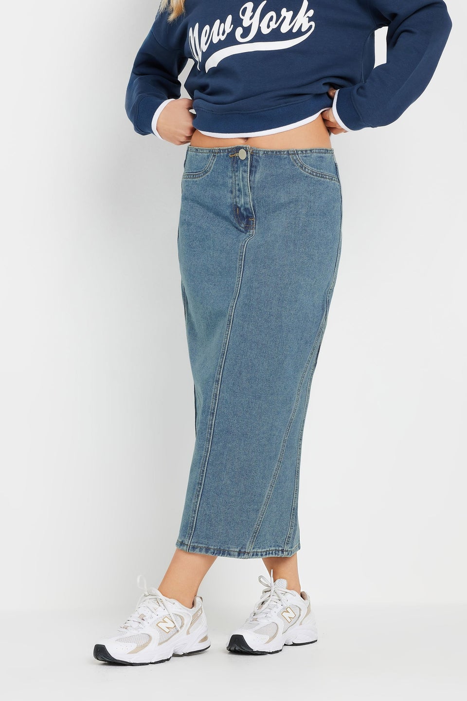 Pixiegirl Light Blue Denim Seam Midi Skirt