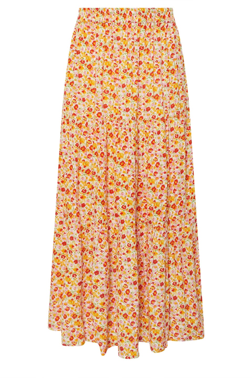 Pixiegirl Orange Ditsy Floral Tiered Maxi Skirt