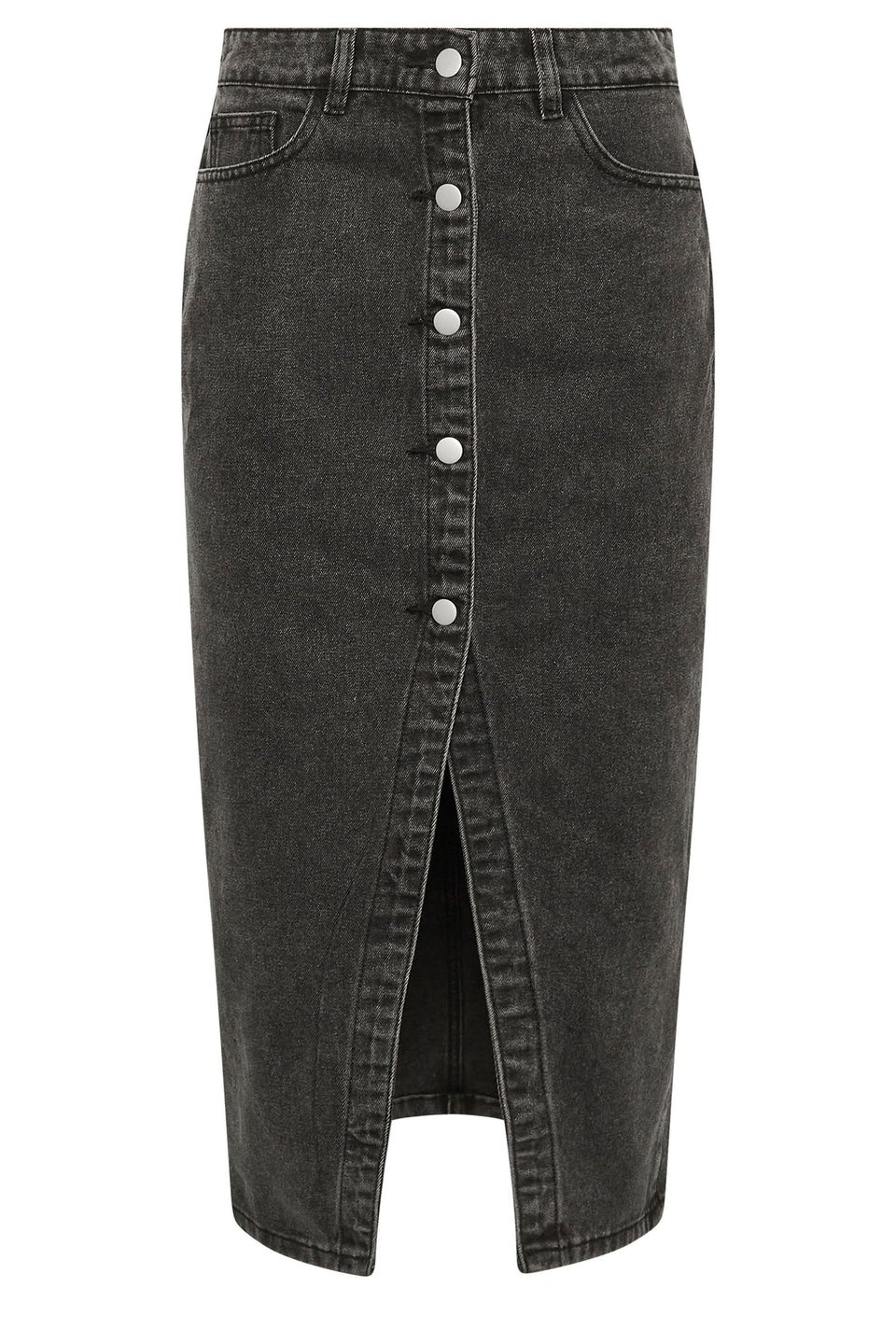 Pixiegirl Black Denim Button Midi Skirt