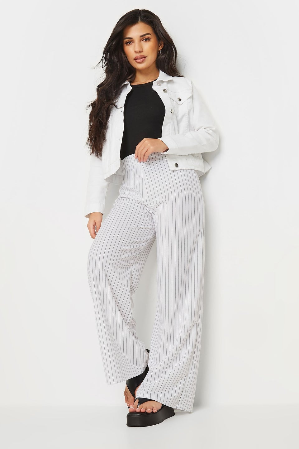 Pixiegirl Petite White Pinstripe Wide Leg Trousers