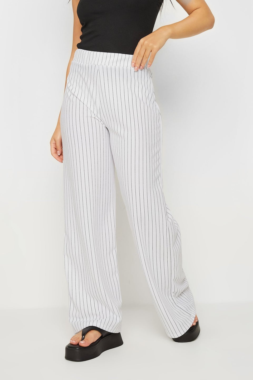 Pixiegirl Petite White Pinstripe Wide Leg Trousers