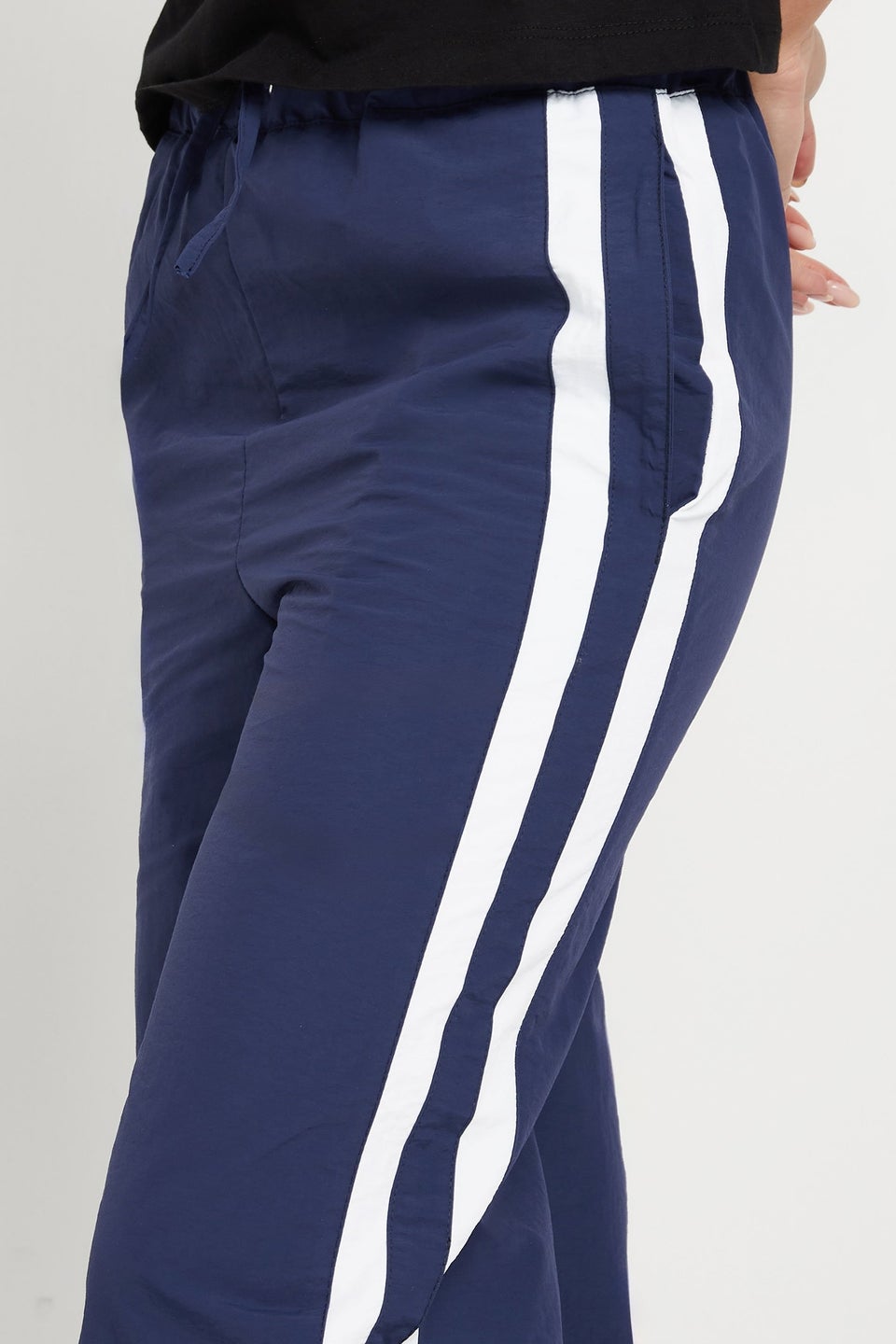 Pixiegirl Navy Blue Side Stripe Parachute Wide Leg Trousers