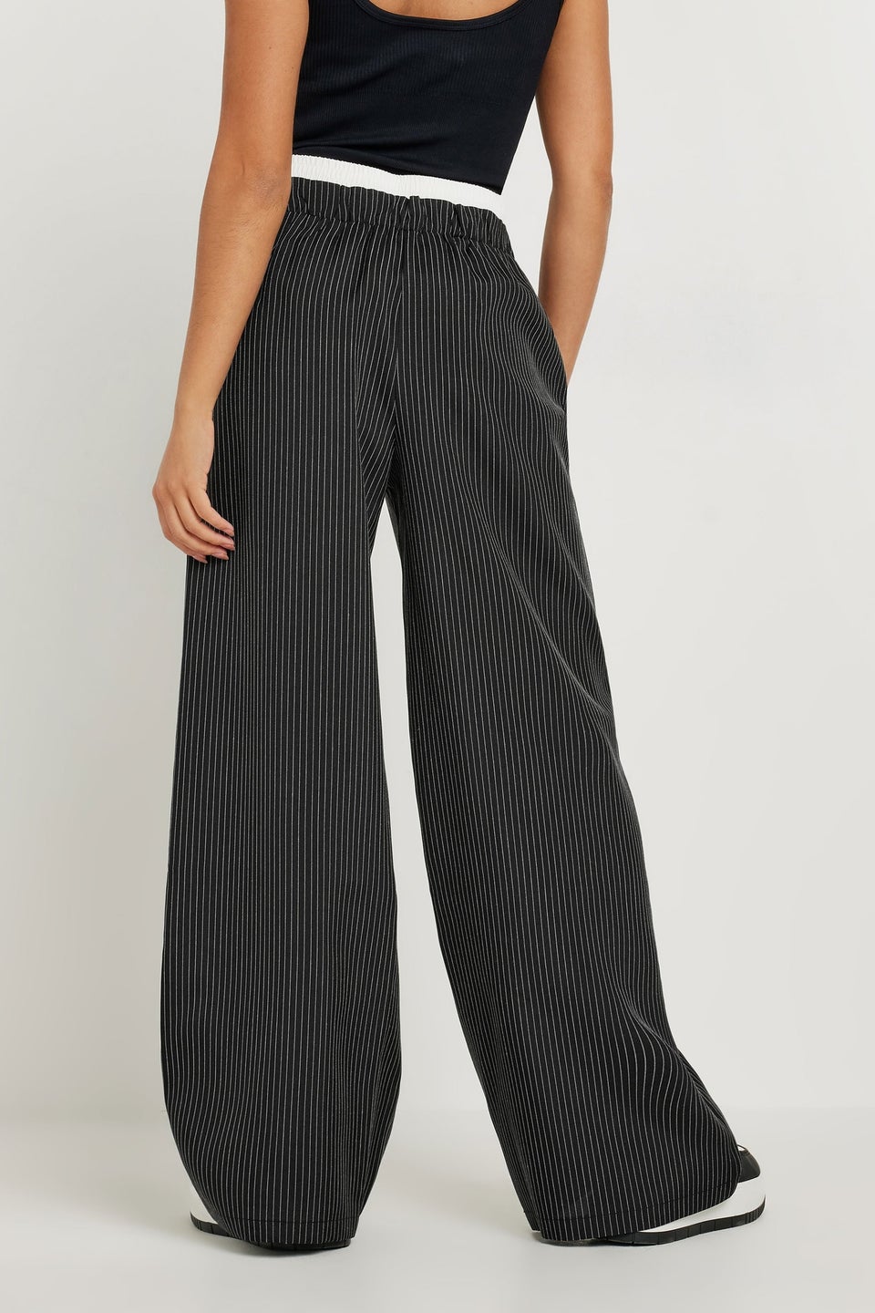 Pixiegirl Petite Black Pinstripe Contrast Waist Trousers