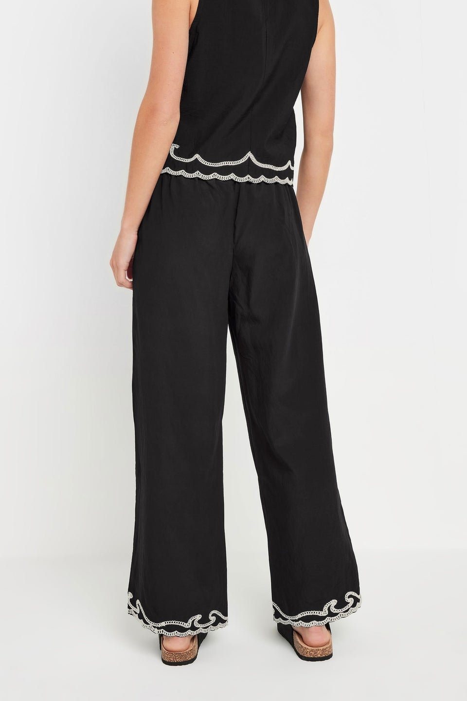 PixieGirl Petite Black Embroidered Hemline Trousers