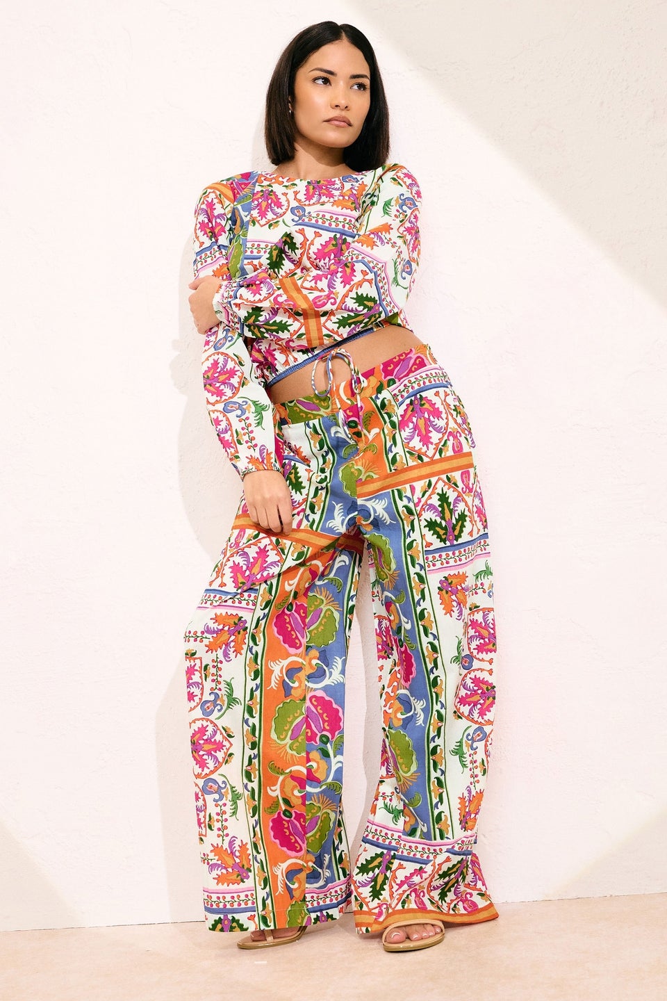 Pixiegirl Petite Orange Abstract Tile Print Wide Leg Trousers