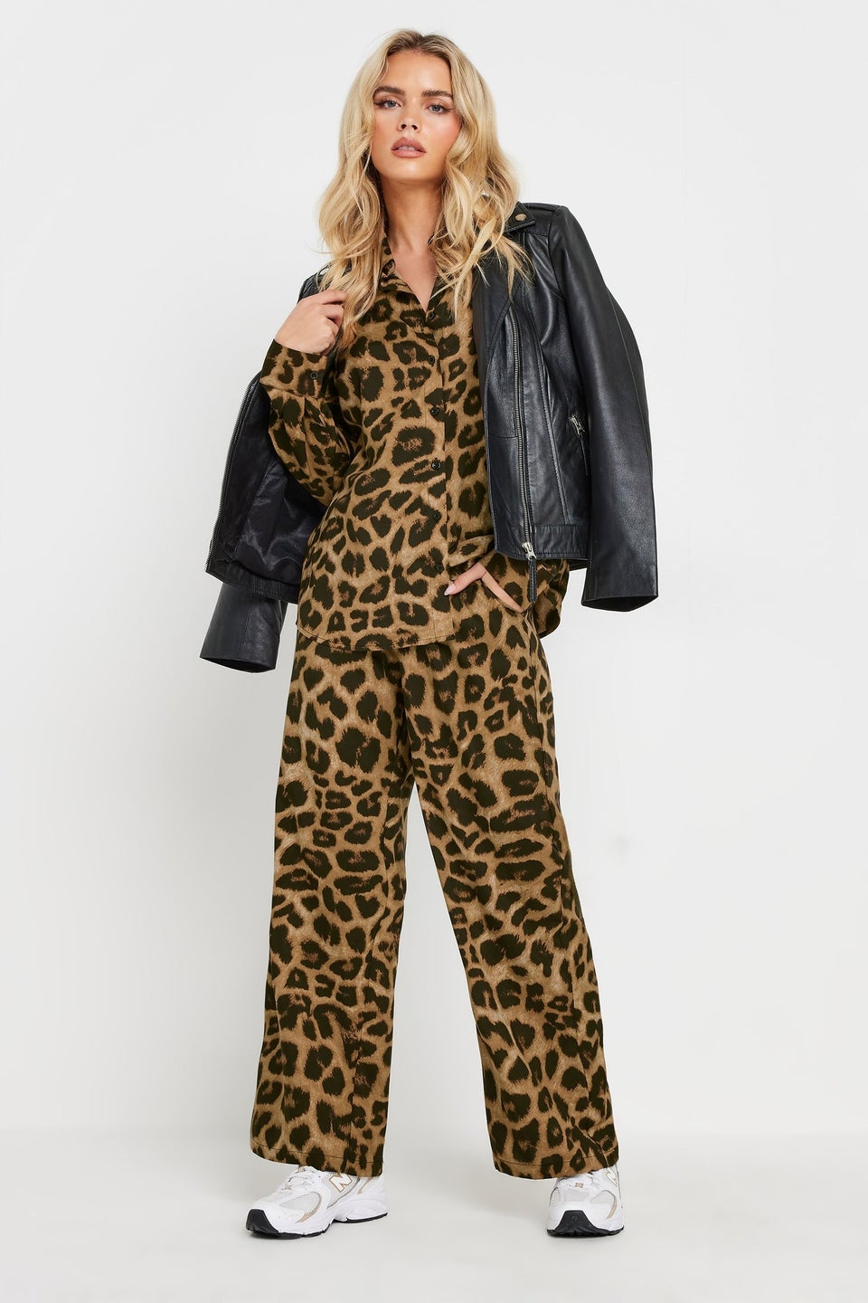Pixiegirl Brown Leopard Print Drawstring Wide Leg Trousers