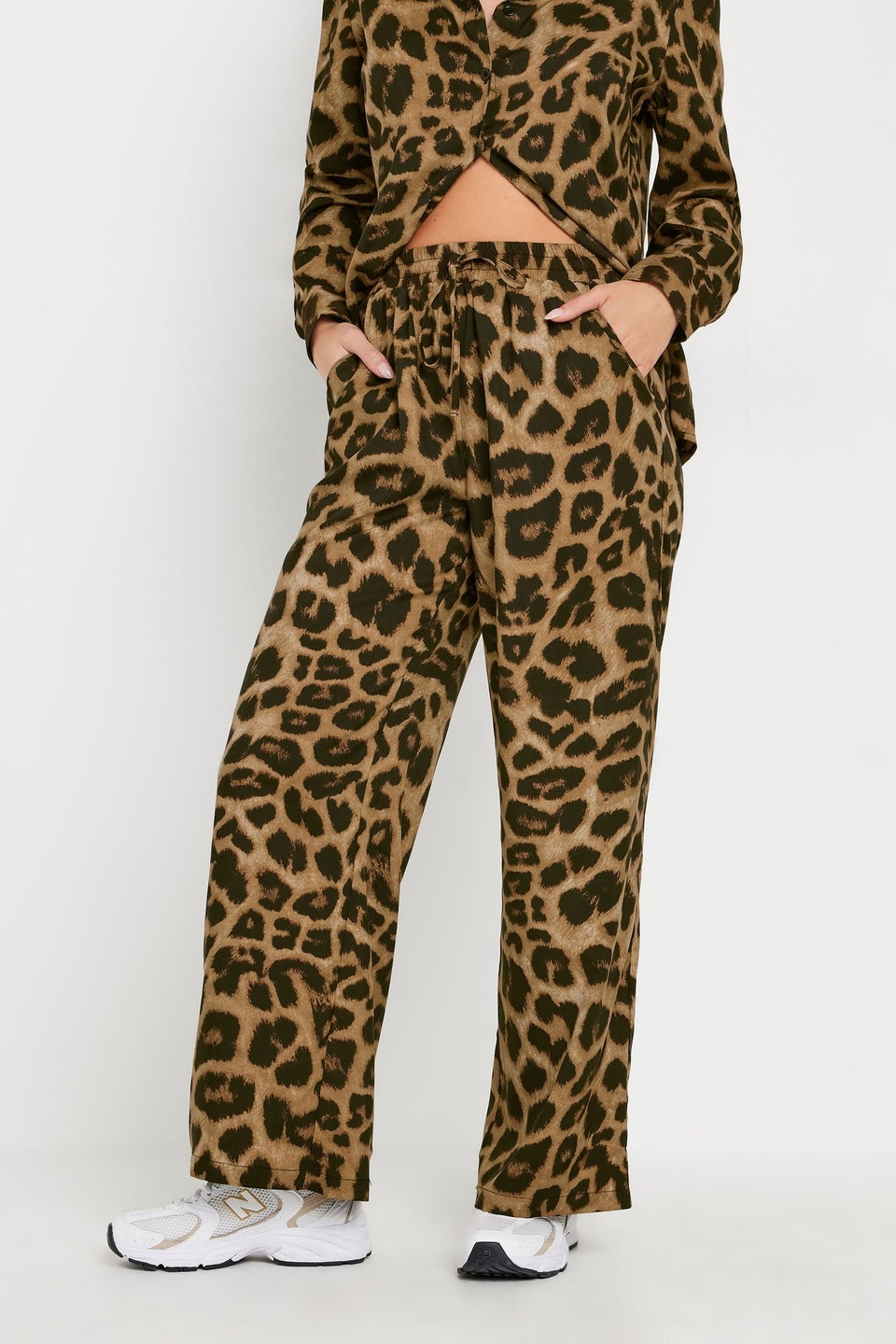 Pixiegirl Brown Leopard Print Drawstring Wide Leg Trousers