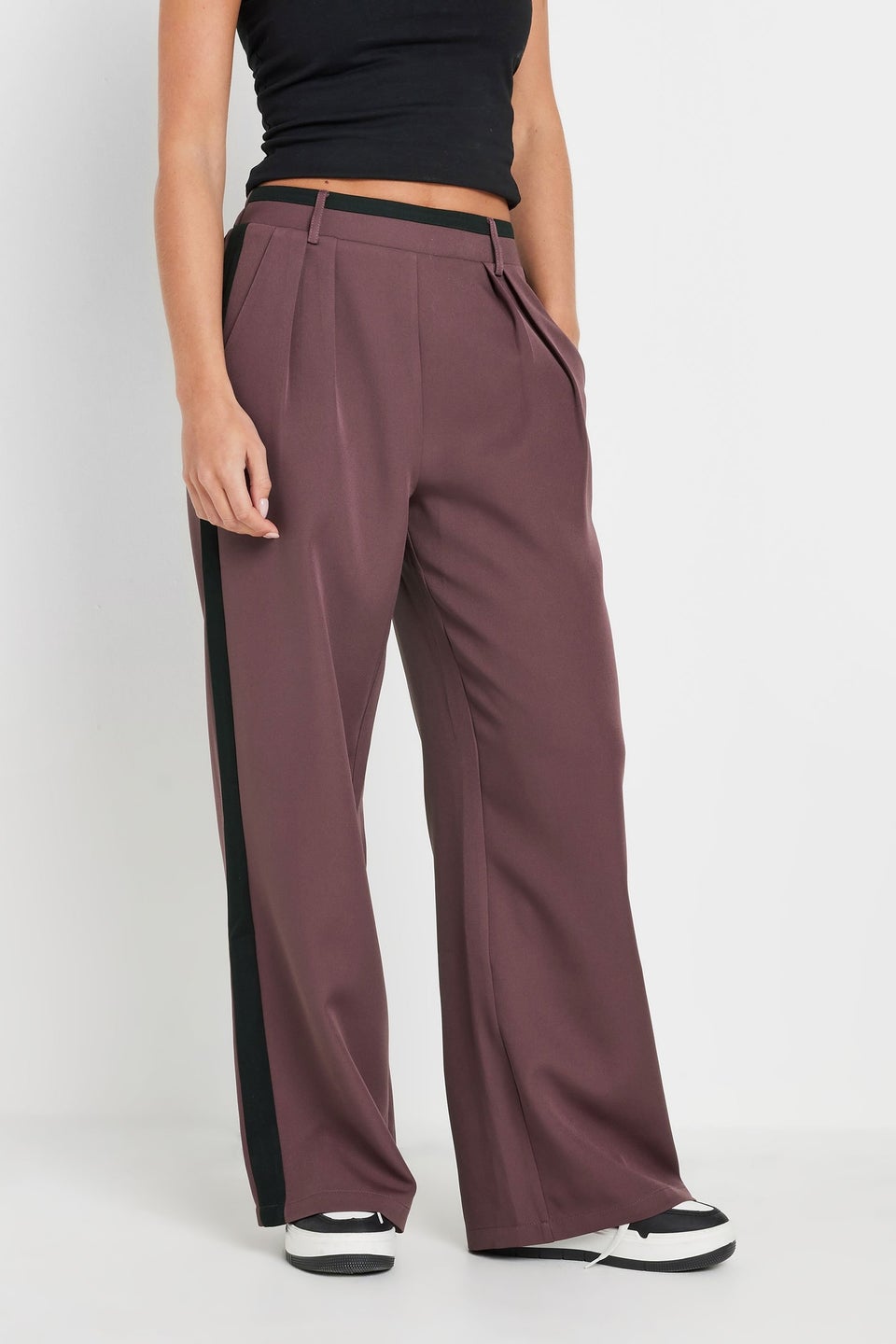 Pixiegirl Purple Side Stripe Contrast Waist Wide Leg Trousers